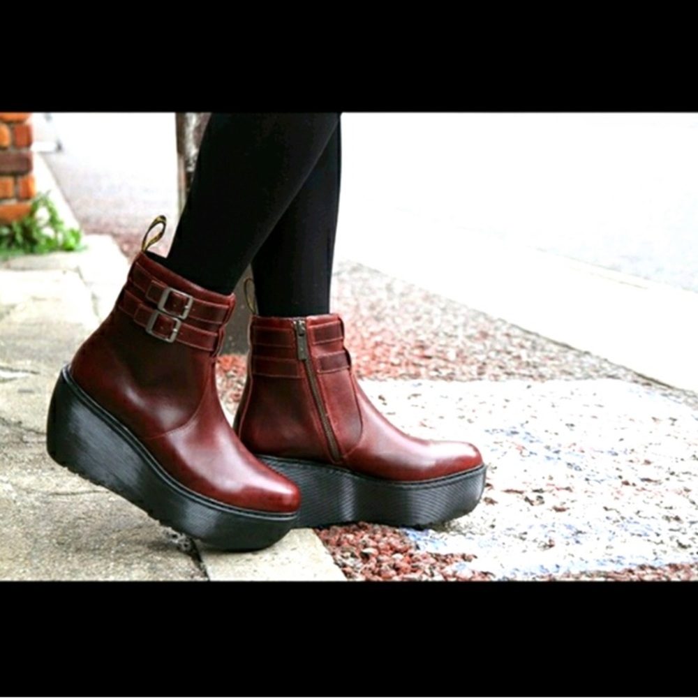 Dr Martens Caitlin Oxblood Platform Wedge Ankle Boots - Picture 1 of 11